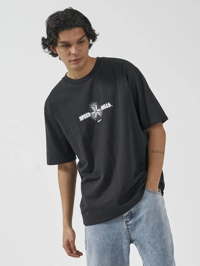 Mens Speed Killer Oversize Fit Tee Washed Black Thrills Tees and Tank Tops