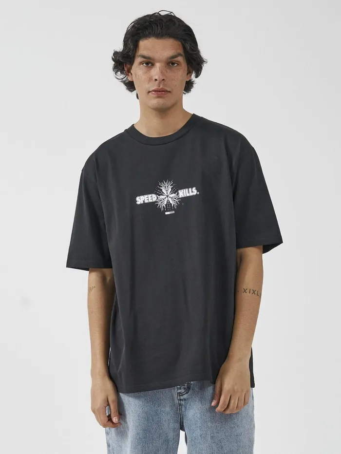 Mens Speed Killer Oversize Fit Tee Washed Black Thrills Tees and Tank Tops
