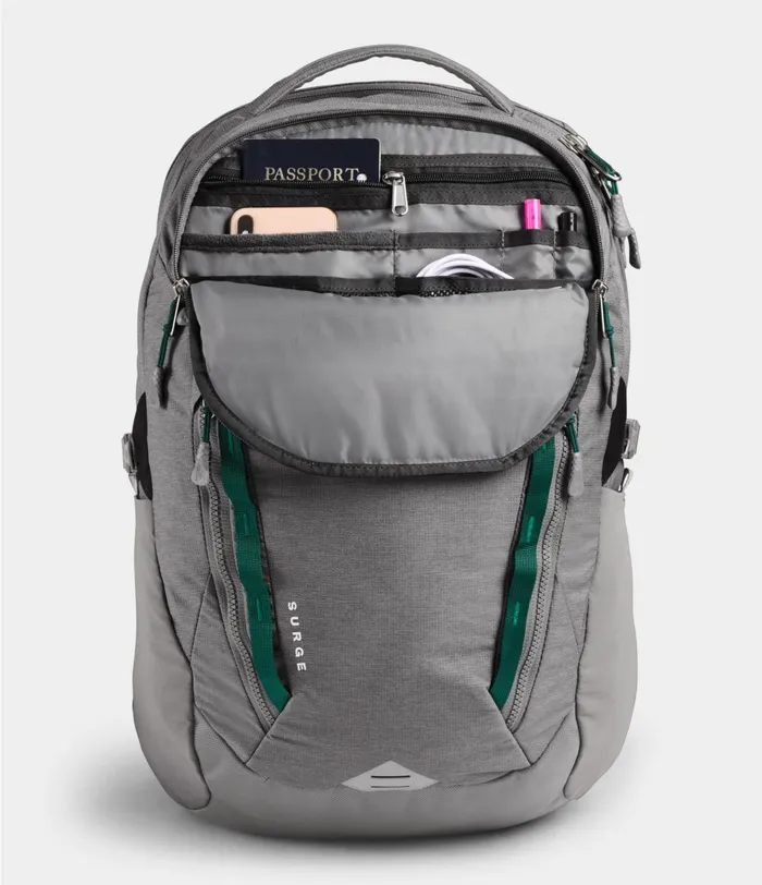 Mens Surge Backpack Zinc Grey Dark Heatherevergreen The North Face Backpacks