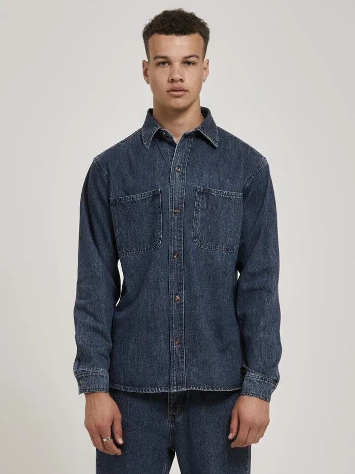 Mens Union Long Sleeve Work Shirt Worn In Blue Thrills Denim