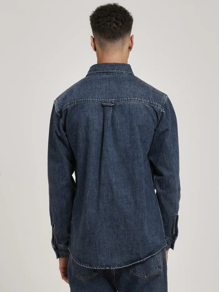 Mens Union Long Sleeve Work Shirt Worn In Blue Thrills Denim