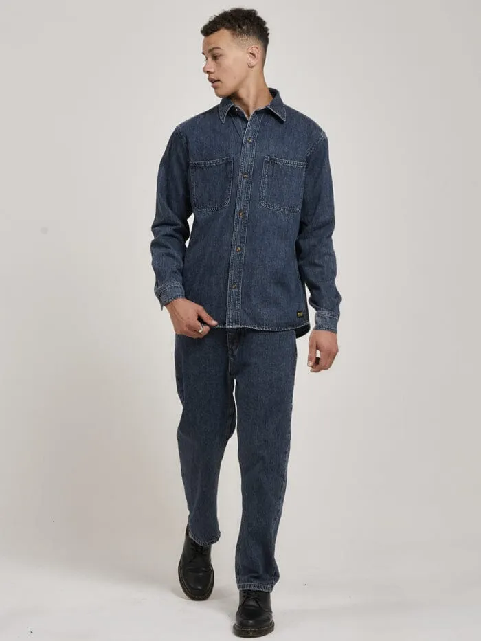Mens Union Long Sleeve Work Shirt Worn In Blue Thrills Denim