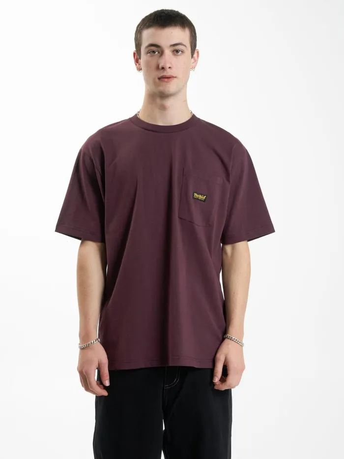 Mens Union Oversize Fit Pocket Tee Wine Thrills Tees and Tank Tops