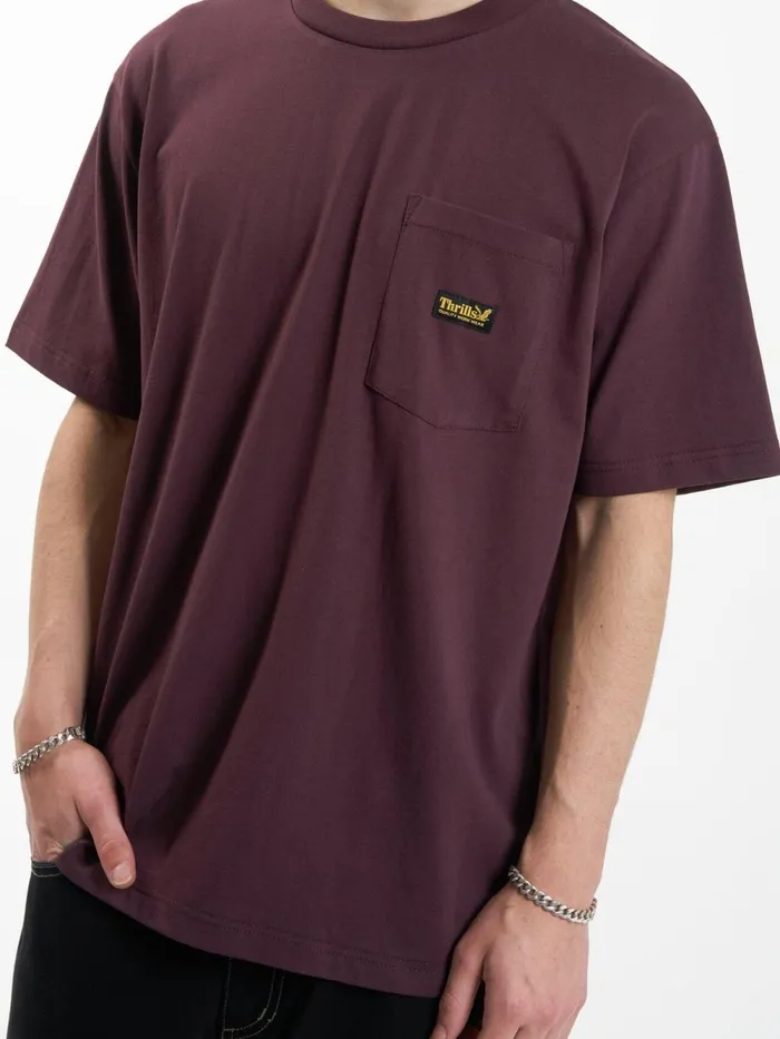 Mens Union Oversize Fit Pocket Tee Wine Thrills Tees and Tank Tops