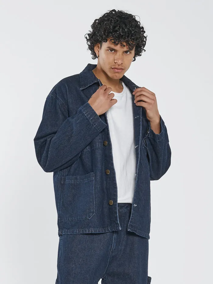 Mens Work Shop Jacket Indigo Rinse Thrills Denim