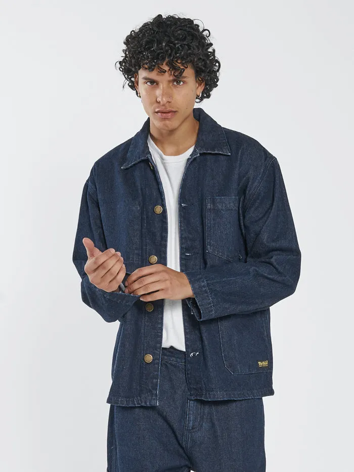 Mens Work Shop Jacket Indigo Rinse Thrills Denim