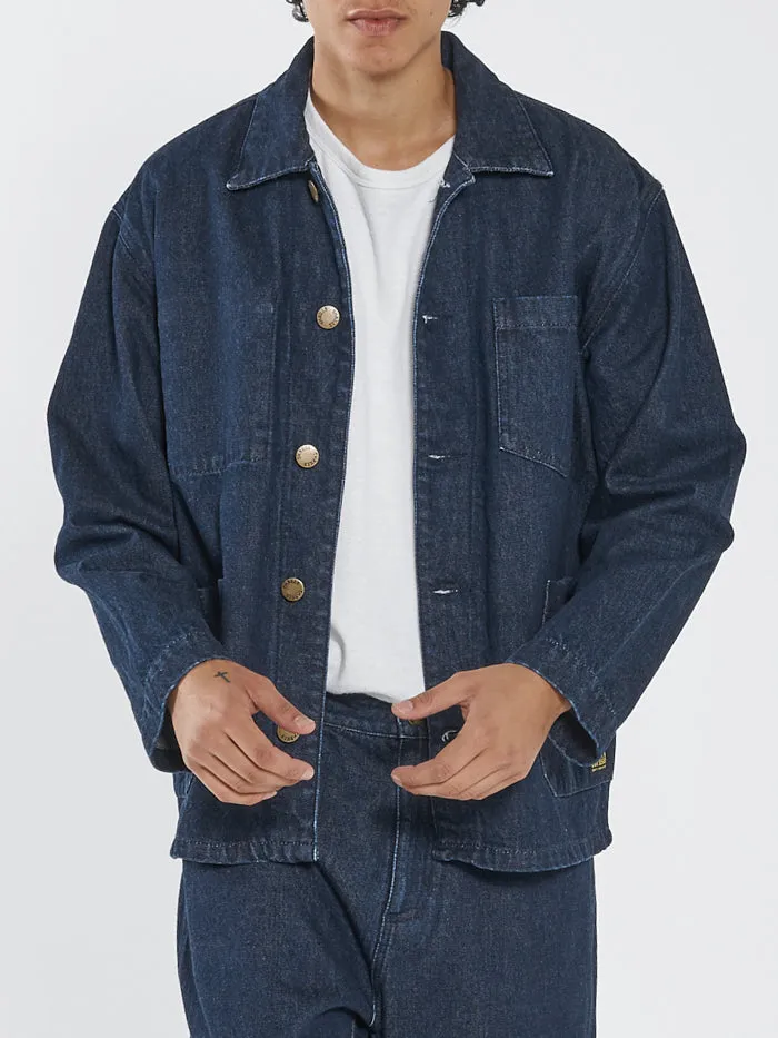 Mens Work Shop Jacket Indigo Rinse Thrills Denim