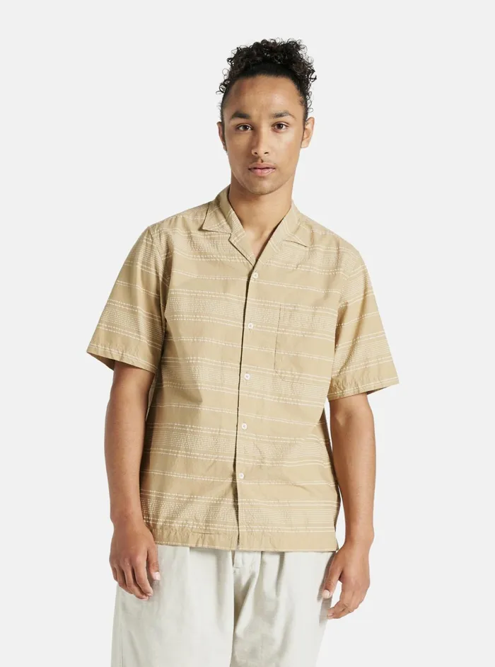 Minari Shirt In Sand Textured Stripe Men Universal Works Shirts