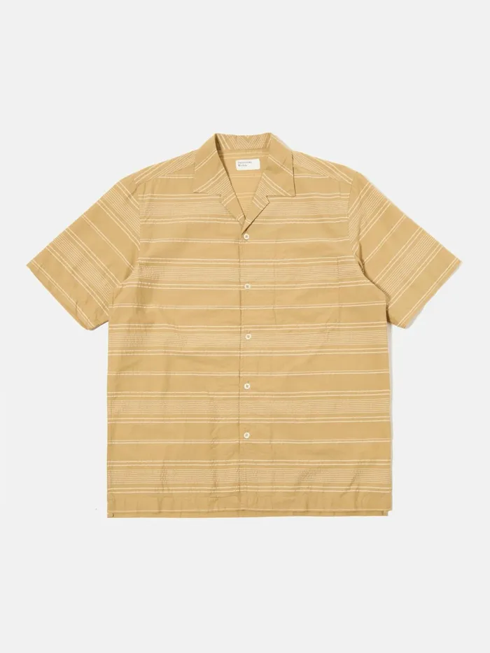 Minari Shirt In Sand Textured Stripe Men Universal Works Shirts