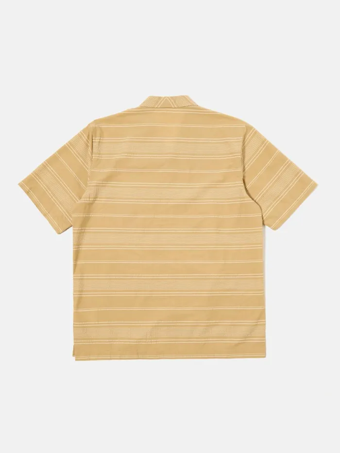 Minari Shirt In Sand Textured Stripe Men Universal Works Shirts