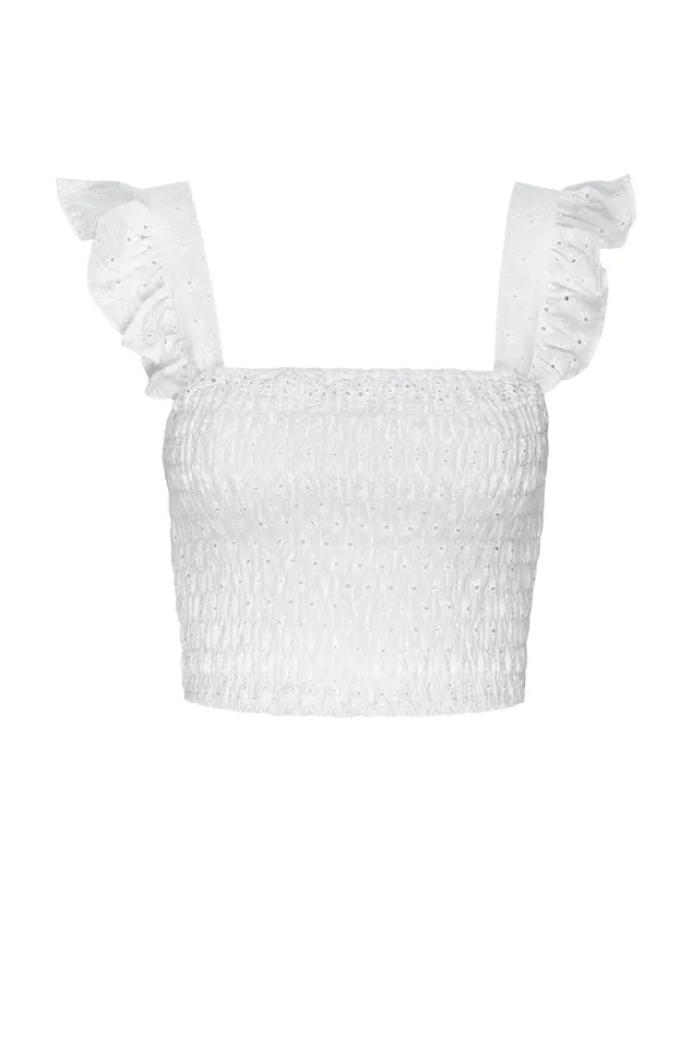 MISA Los Angeles ABELIA TOP White Eyelet Women Tops