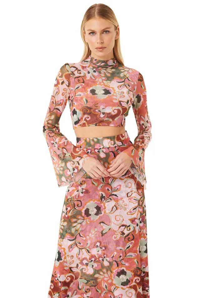 MISA Los Angeles EBBA TOP Resort Batik Mesh Women Tops