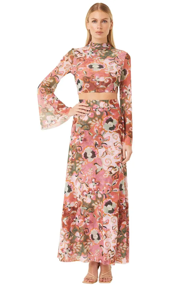 MISA Los Angeles EBBA TOP Resort Batik Mesh Women Tops