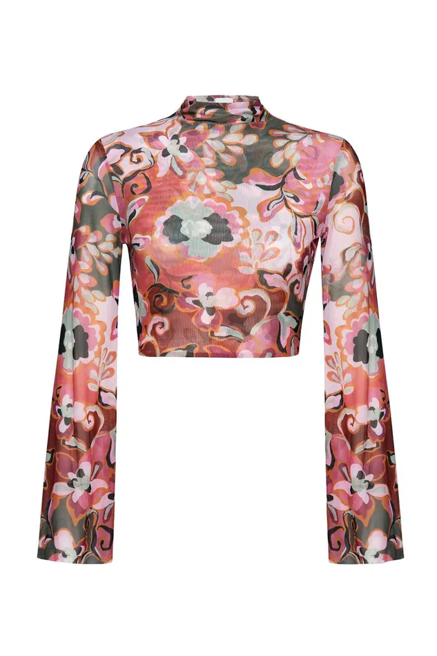 MISA Los Angeles EBBA TOP Resort Batik Mesh Women Tops