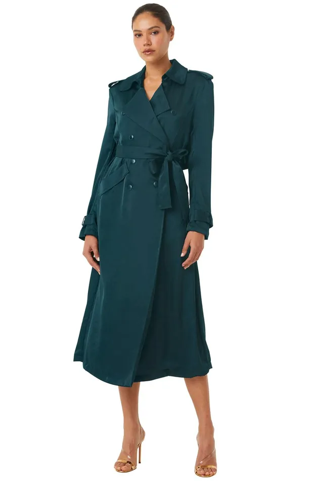 MISA Los Angeles KIKI TRENCH Emerald Satin Women Dresses