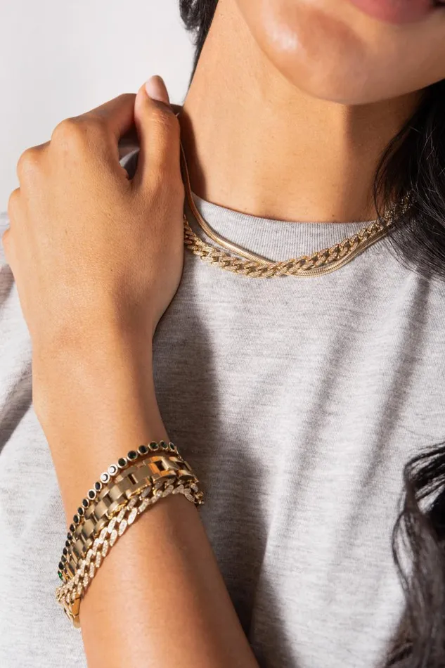 Necklaces Women Alex And Ani Crystal Pave Curb Chain Necklace Stainless Steel Gold