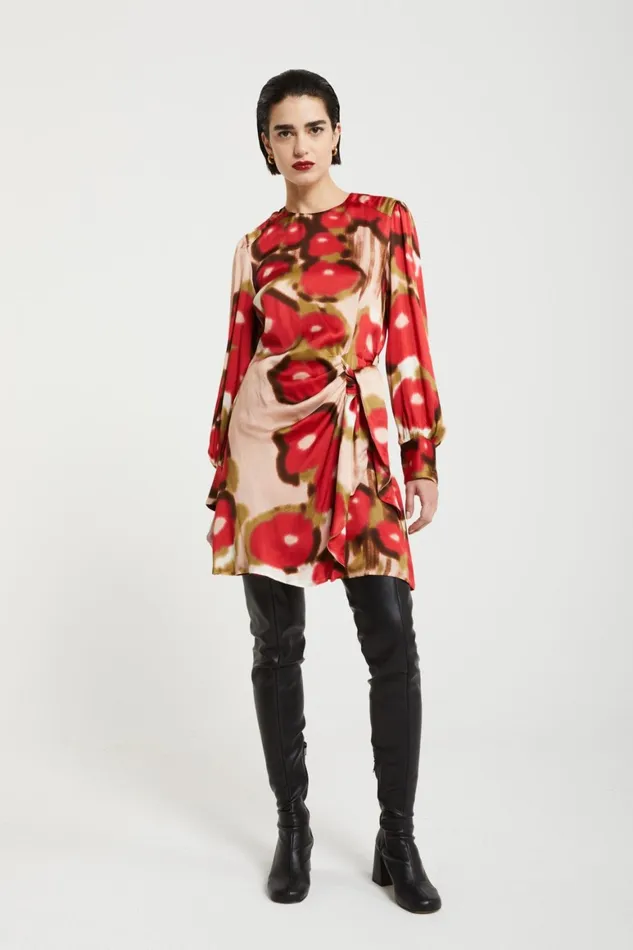 Ottod039Ame Printed Viscose Dress With Pleats Women Dresses