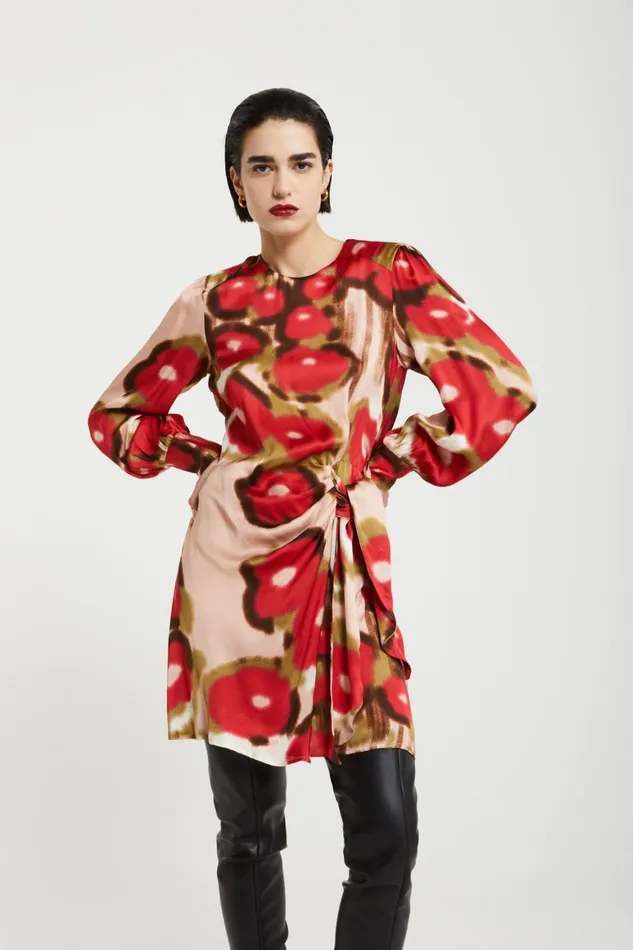Ottod039Ame Printed Viscose Dress With Pleats Women Dresses