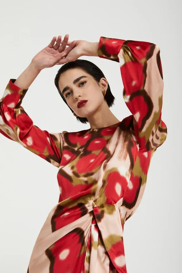 Ottod039Ame Printed Viscose Dress With Pleats Women Dresses