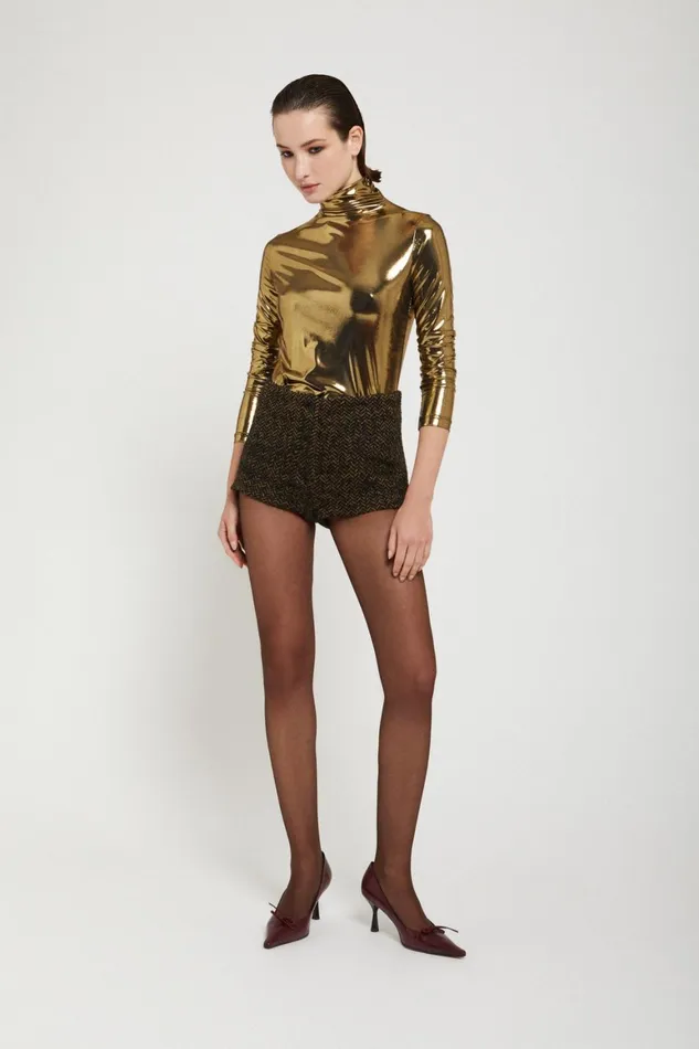 Ottod039Ame Stretch Turtleneck Tshirt With Vinyl Effect Women TShirts and Tops Ottod039Ame Stretch Turtleneck Tshirt With Vinyl Effect Women TShirts and Tops