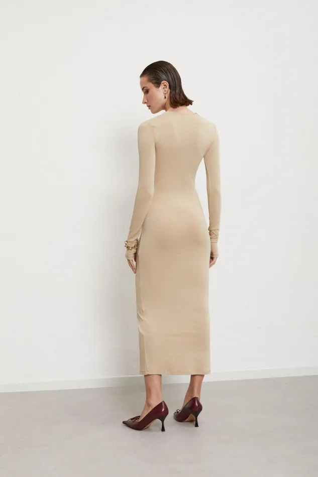 Ottod039Ame Viscose Long Dress With Pleats On The Neck Women Dresses