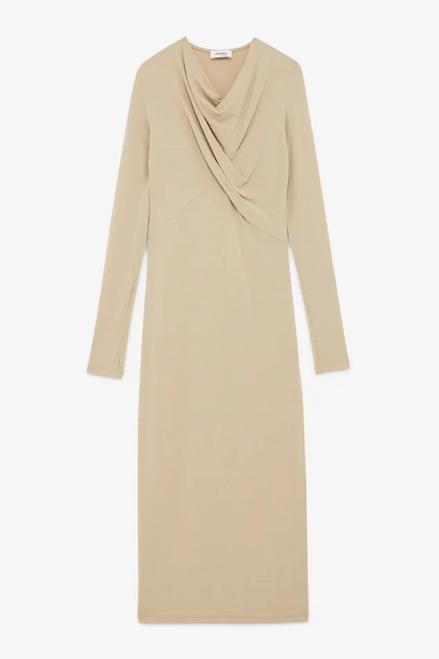 Ottod039Ame Viscose Long Dress With Pleats On The Neck Women Dresses