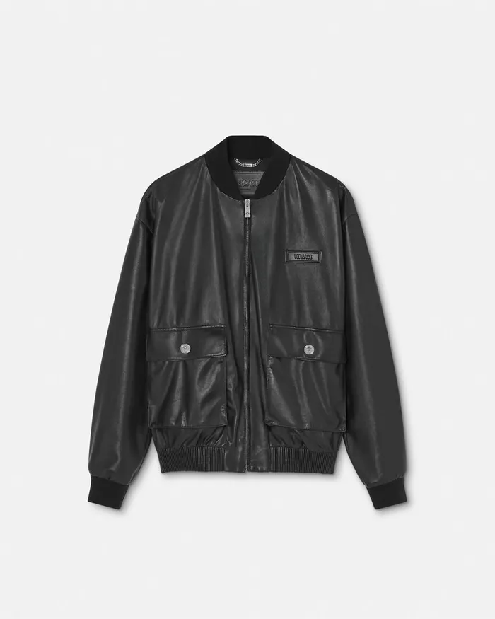 Outerwear and Coats Women Versace Leather Blouson Jacket Black