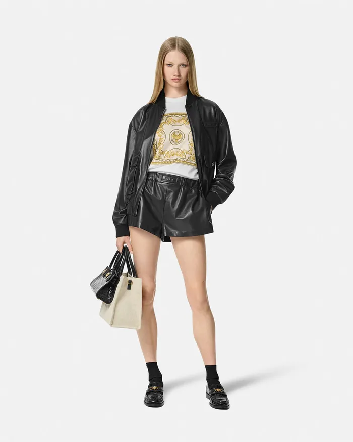 Outerwear and Coats Women Versace Leather Blouson Jacket Black