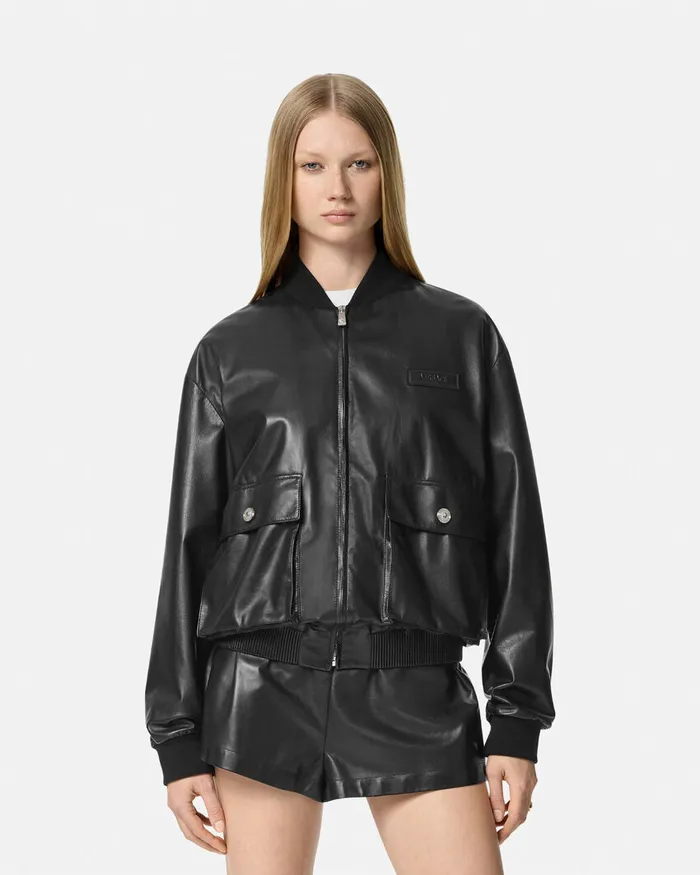 Outerwear and Coats Women Versace Leather Blouson Jacket Black