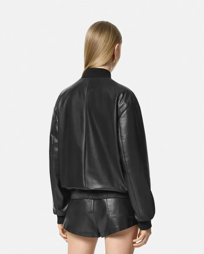 Outerwear and Coats Women Versace Leather Blouson Jacket Black