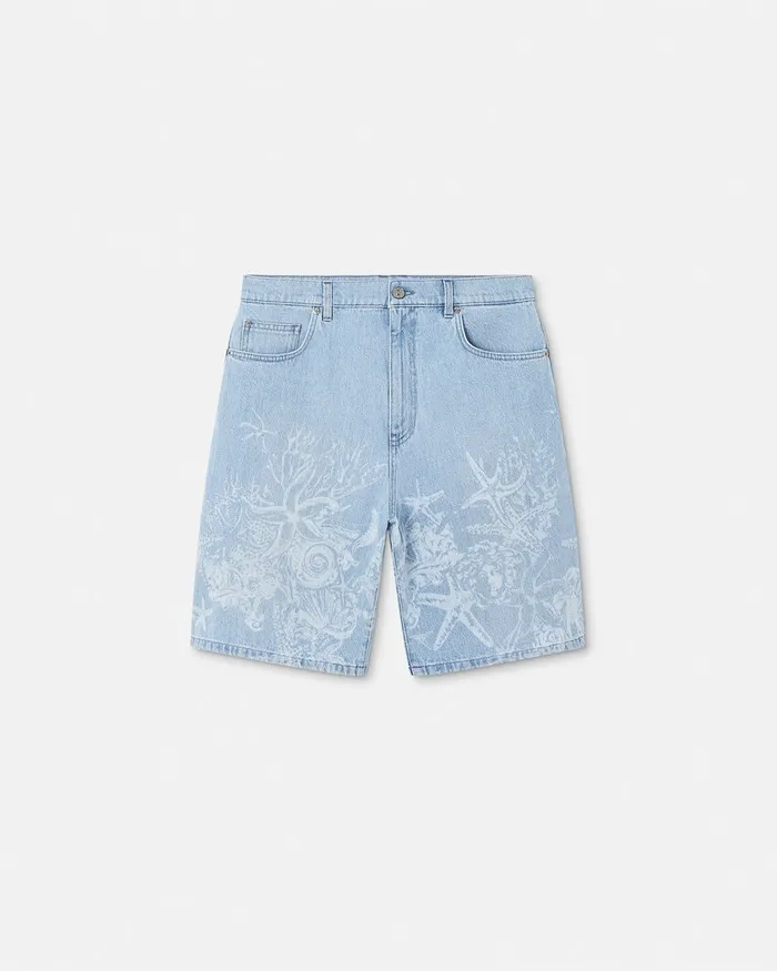 Pants and Shorts Men Versace Lasered Barocco Sea Denim Shorts Blue