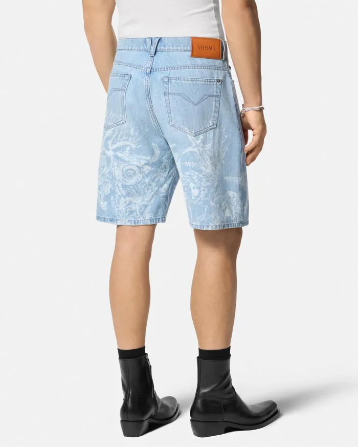Pants and Shorts Men Versace Lasered Barocco Sea Denim Shorts Blue