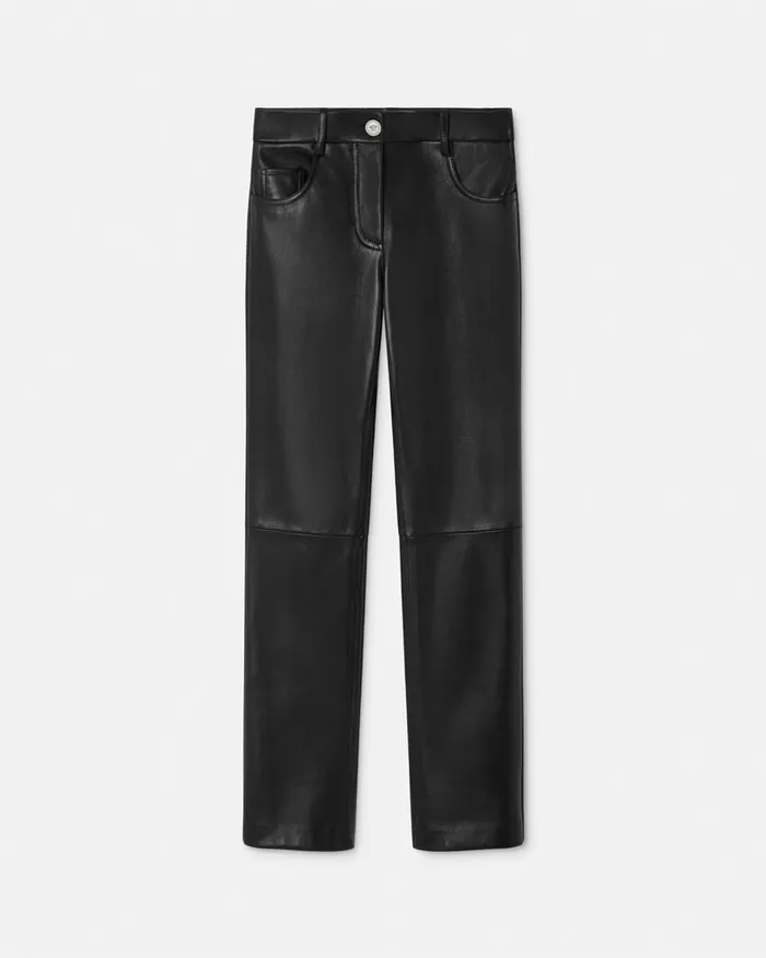 Pants and Shorts Women Versace Plong Leather Crop StraightFit Pants Black