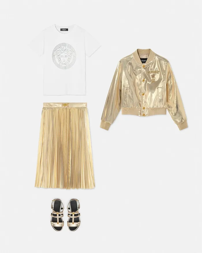 Pants and Skirts Kids Versace Medusa 03995 Metallic Pleated Skirt Gold