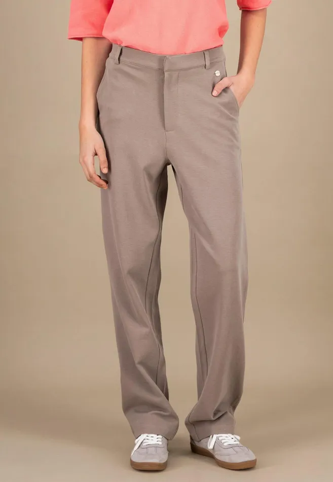 Pants Women FYNCHHATTON Fabric Trousers With Loose Cut Summer Taupeblack