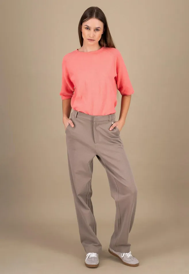 Pants Women FYNCHHATTON Fabric Trousers With Loose Cut Summer Taupeblack