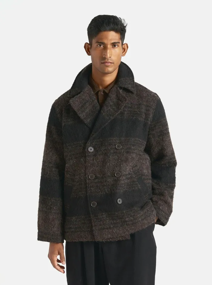 Peacoat In BrownBlack Alpaca Recycled Mix Men Universal Works Coats and Outerwear