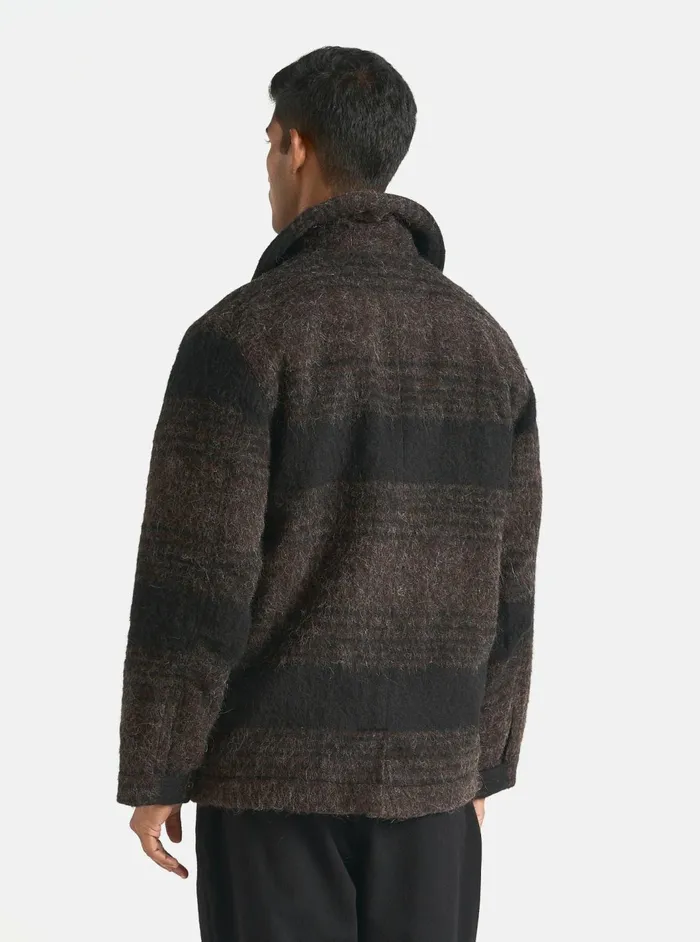 Peacoat In BrownBlack Alpaca Recycled Mix Men Universal Works Coats and Outerwear