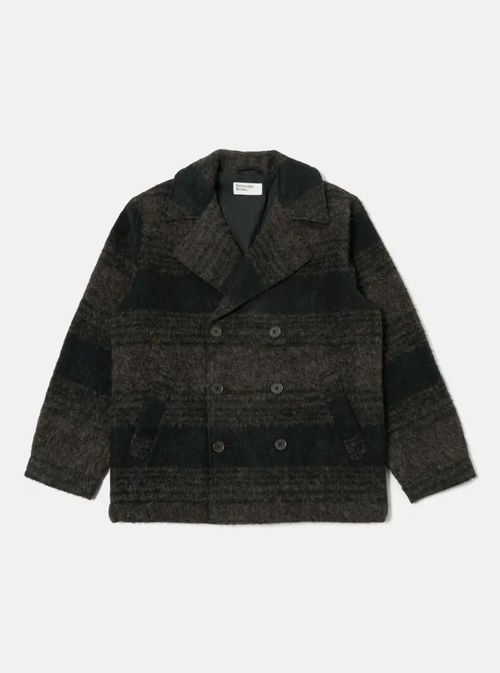 Peacoat In BrownBlack Alpaca Recycled Mix Men Universal Works Coats and Outerwear