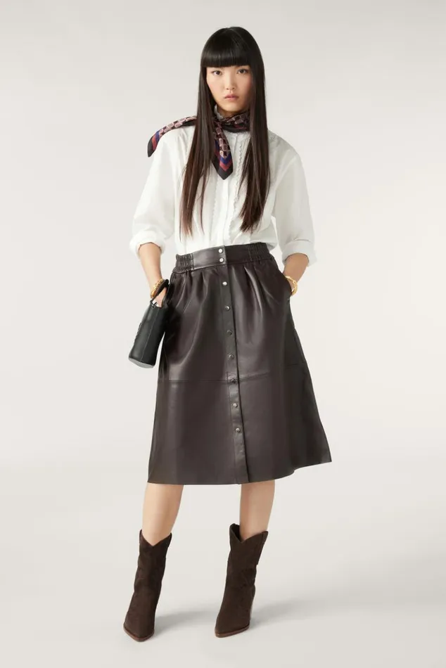 PheebeLeather Midi Skirt Clothing Baandsh Skirts and Shorts