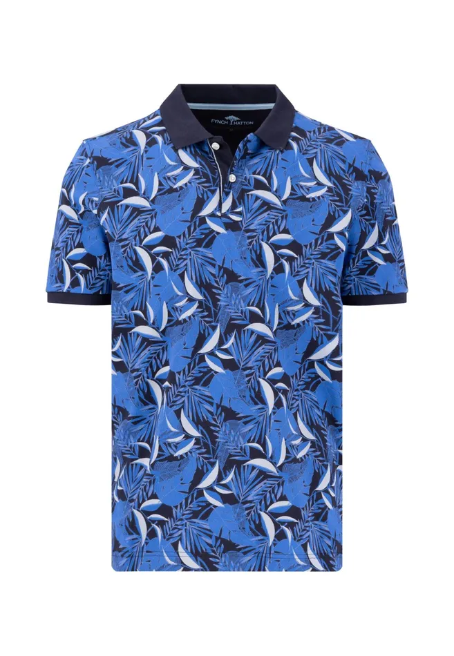 Polo Shirt Men FYNCHHATTON Polo Shirt Made Of Cotton With Botanical All overprint Navywhite Polo Shirt Men FYNCHHATTON Polo Shirt Made Of Cotton With Botanical All overprint Navywhite