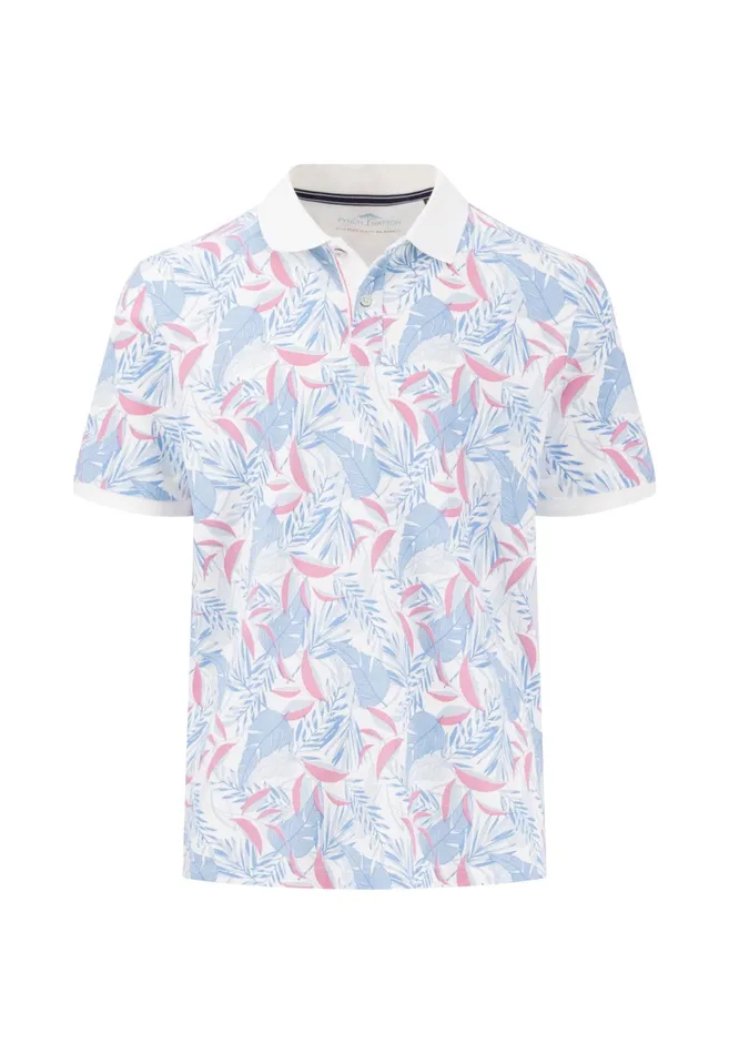 Polo Shirt Men FYNCHHATTON Polo Shirt Made Of Cotton With Botanical All overprint Navywhite