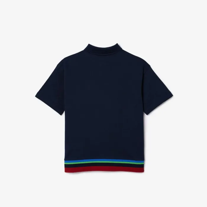 Polos Kids Lacoste Kids039 Contrast Stripe Piqu Polo Navy Blue White Qrn