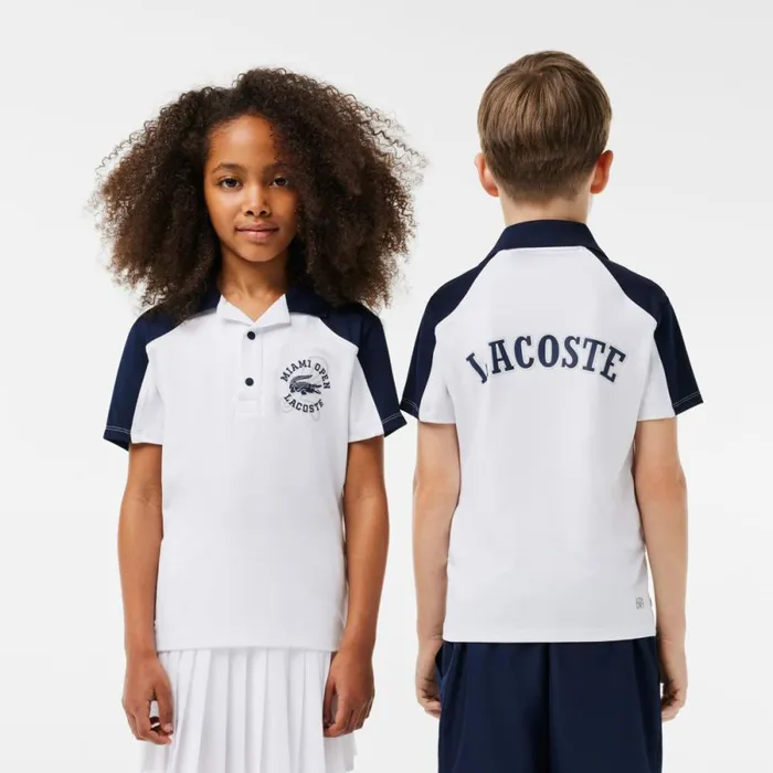Polos Kids Lacoste Kids039 Miami Open Edition Tennis Polo White Navy Blue 522