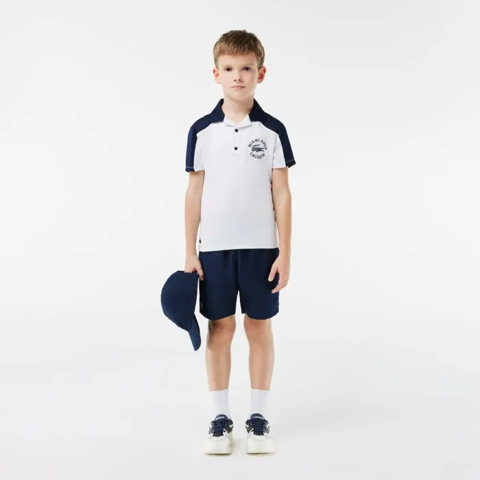 Polos Kids Lacoste Kids039 Miami Open Edition Tennis Polo White Navy Blue 522