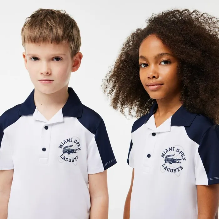 Polos Kids Lacoste Kids039 Miami Open Edition Tennis Polo White Navy Blue 522