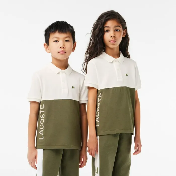 Polos Kids Lacoste Kids Organic Cotton Piqu Colorblock Polo White Khaki Green Imi