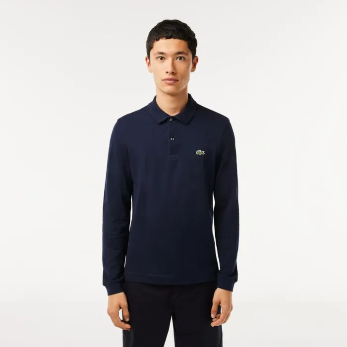 Polos Men Lacoste Men039s Slim Fit Long Sleeve Polo Navy Blue 166