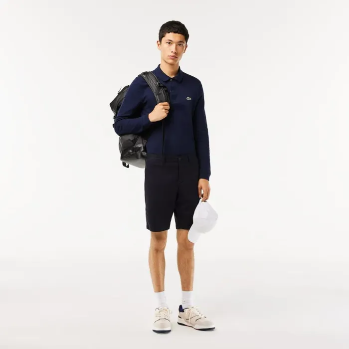 Polos Men Lacoste Men039s Slim Fit Long Sleeve Polo Navy Blue 166