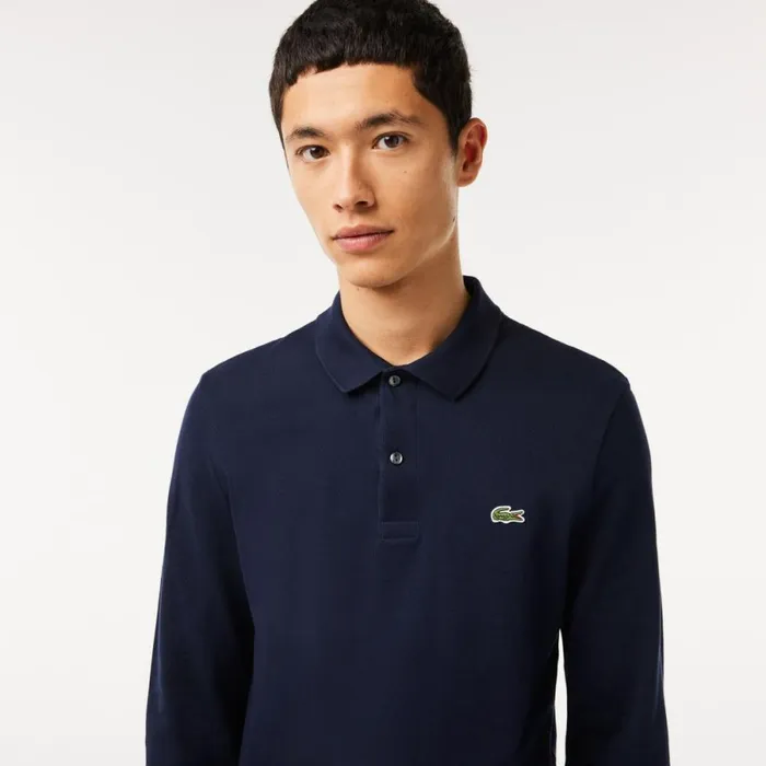 Polos Men Lacoste Men039s Slim Fit Long Sleeve Polo Navy Blue 166